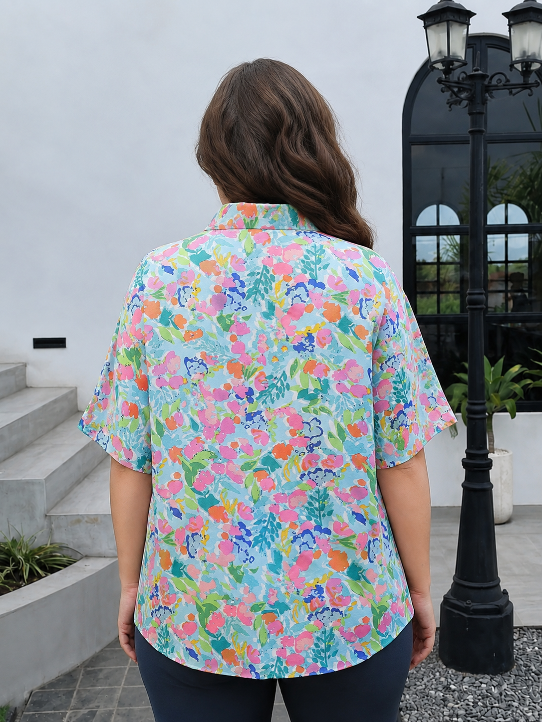 Plus Size Multicolor Floral Print Shirt