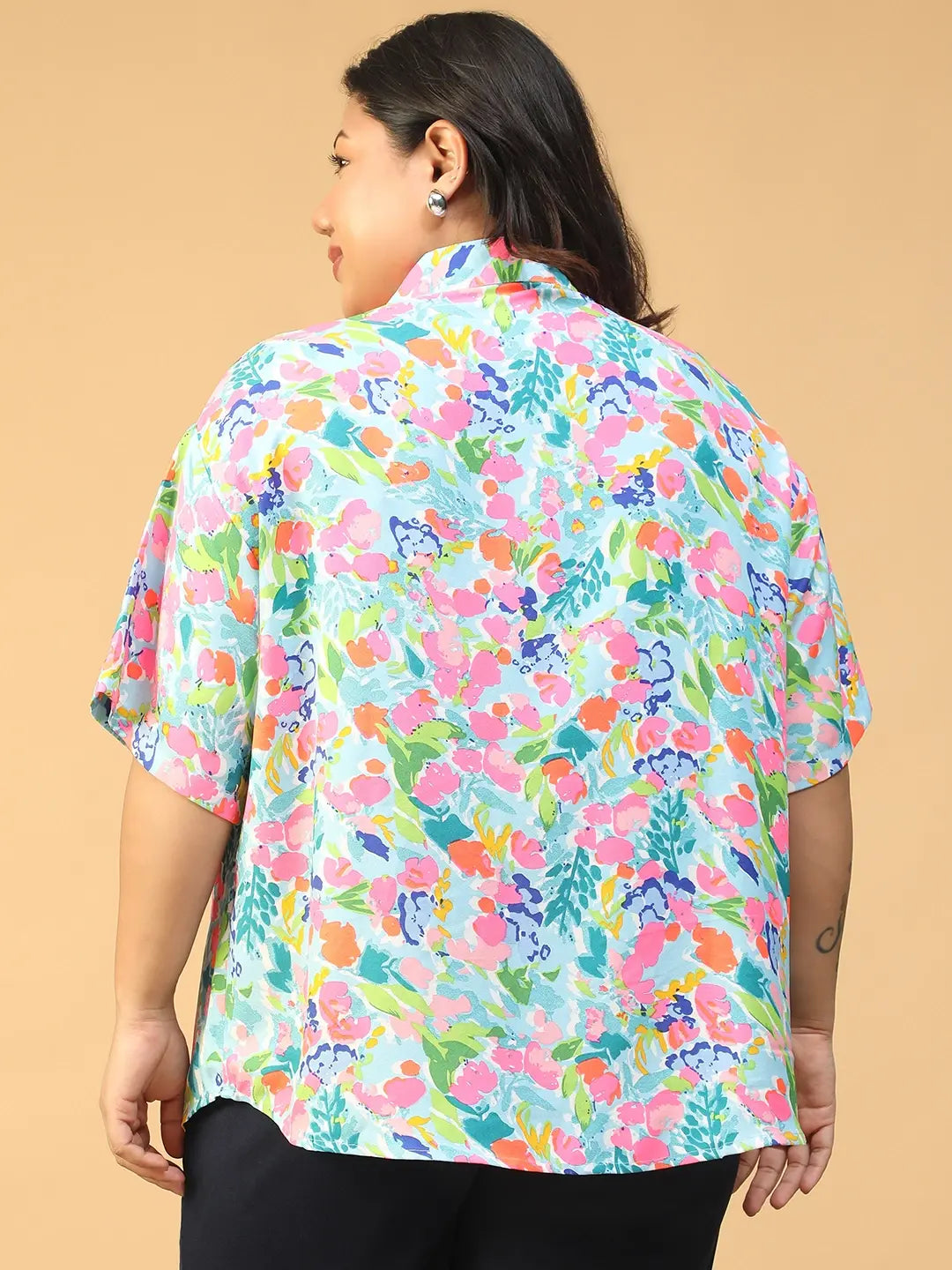 Plus Size Multicolor Floral Print Shirt