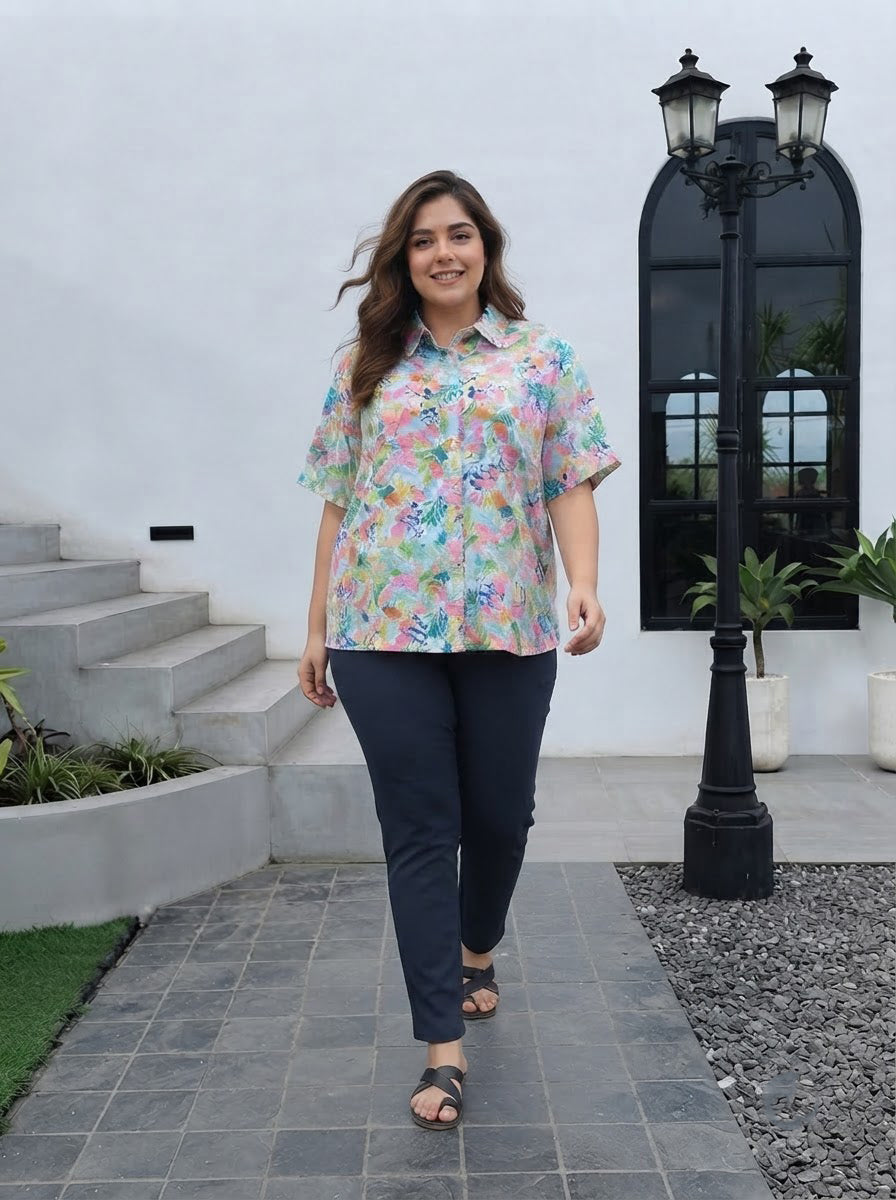 Plus Size Multicolor Floral Print Shirt