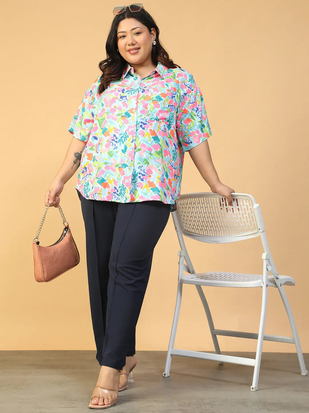 Plus Size Multicolor Floral Print Shirt