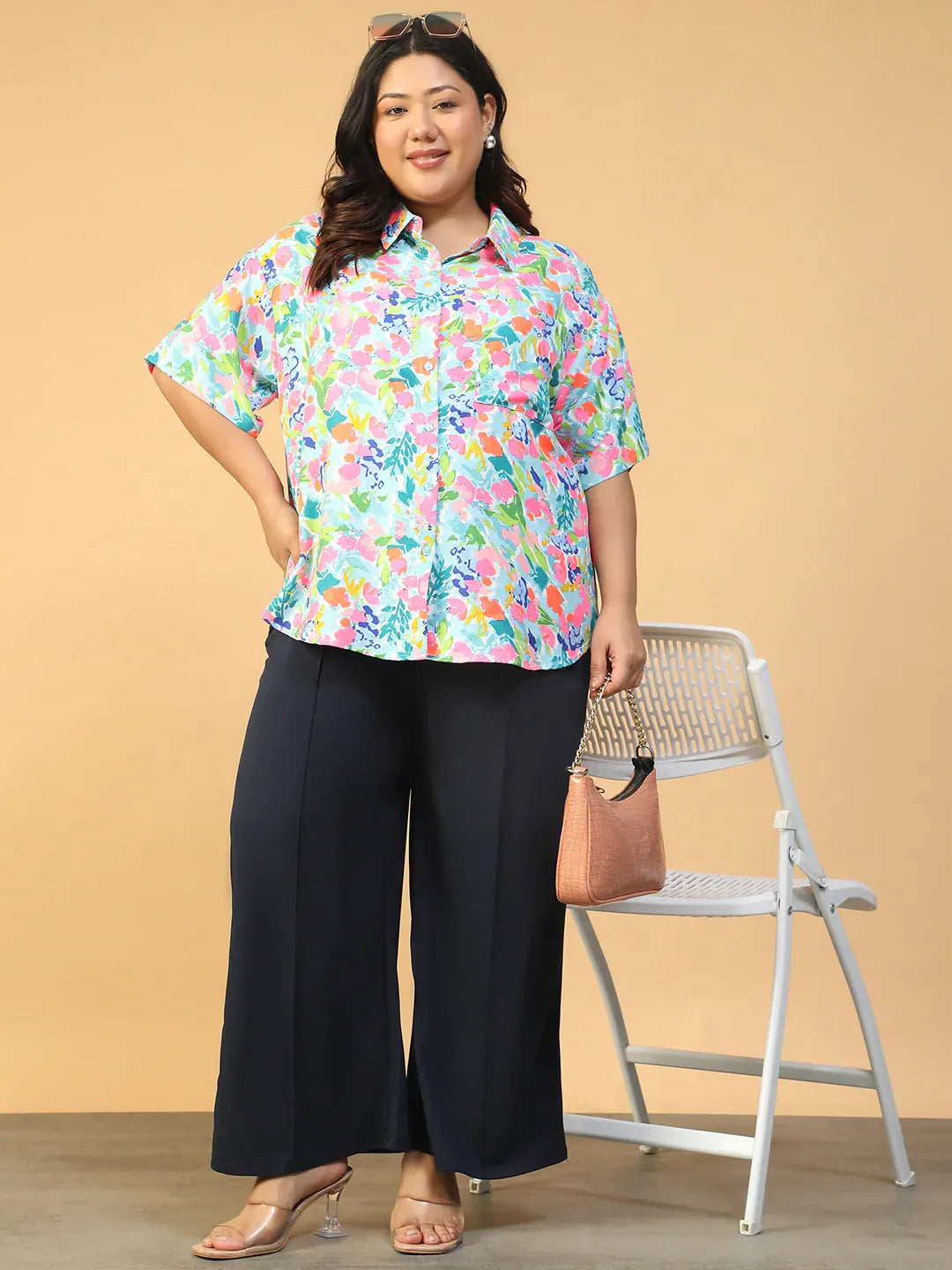 Plus Size Multicolor Floral Print Shirt