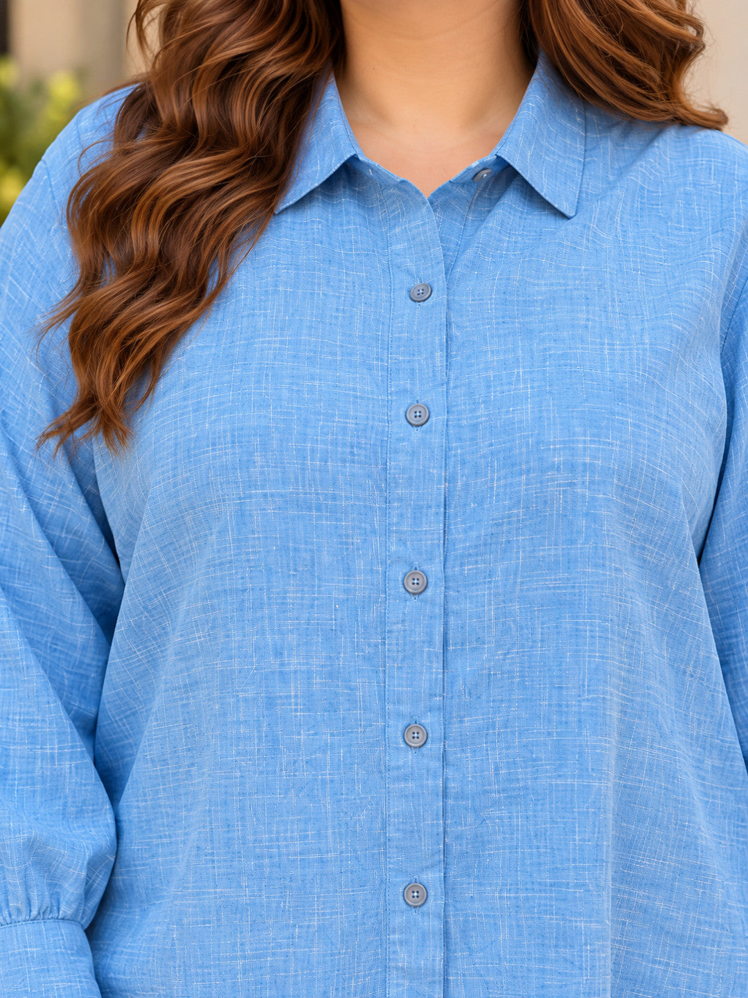 Women Plus Size Blue Check Cotton Relaxed Fit Shirt by Oxolloxo - image 4