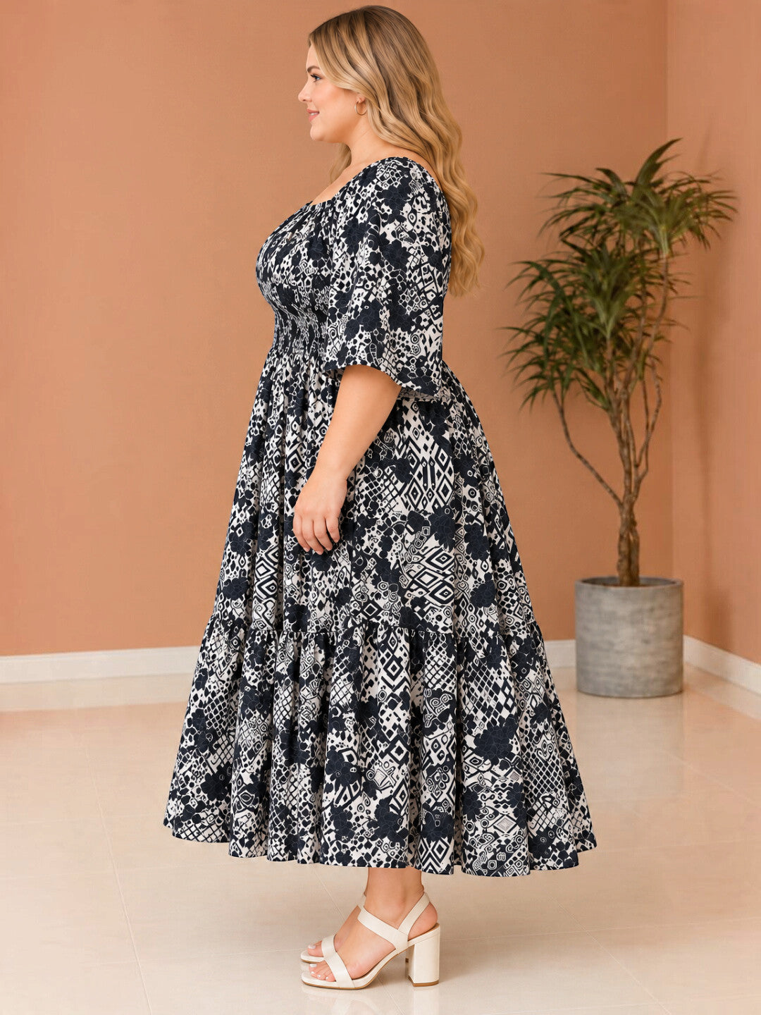 Women Plus Size Black Rayon Crepe Smocked Maxi Dress by Oxolloxo - image 2