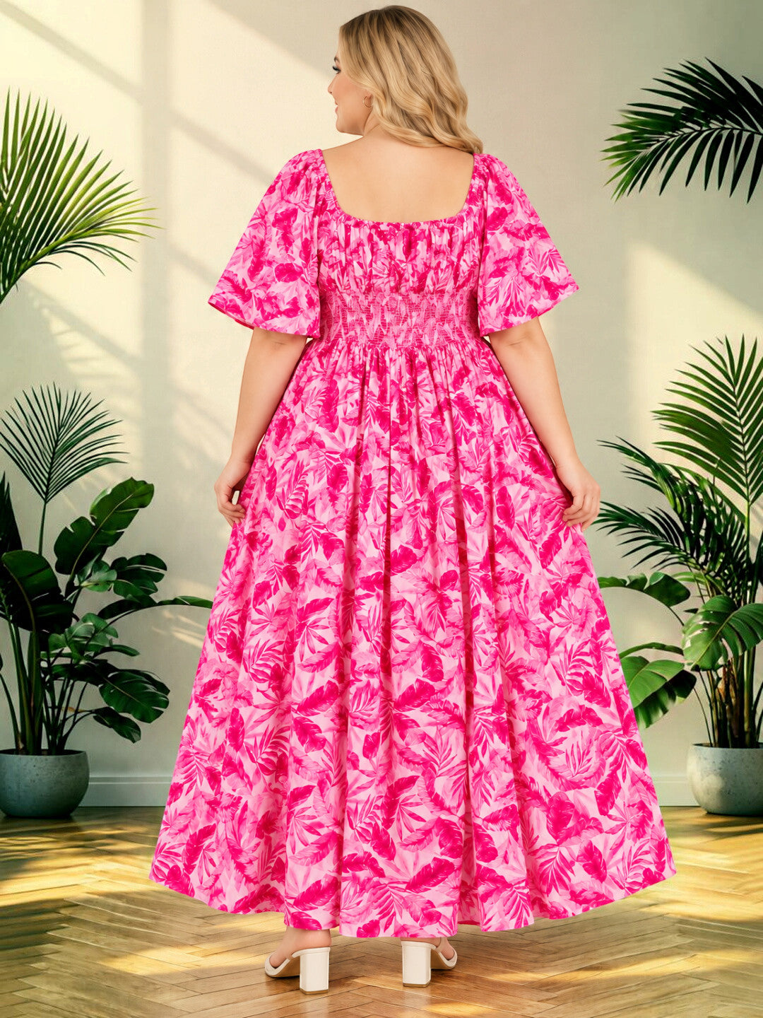 Women Plus Size Pink Rayon Crepe Smocked Maxi Dress by Oxolloxo - image 3
