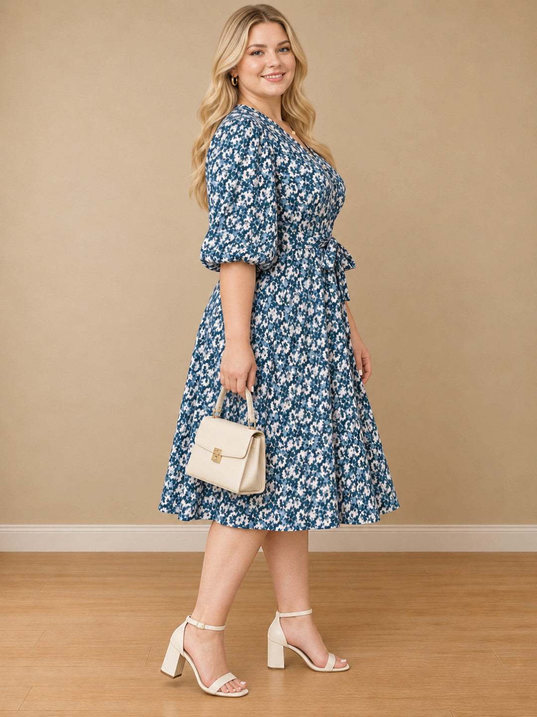 Women Plus Size Dark Printed Spun Rayon Tie Knot Long Dress by Oxolloxo - image 2
