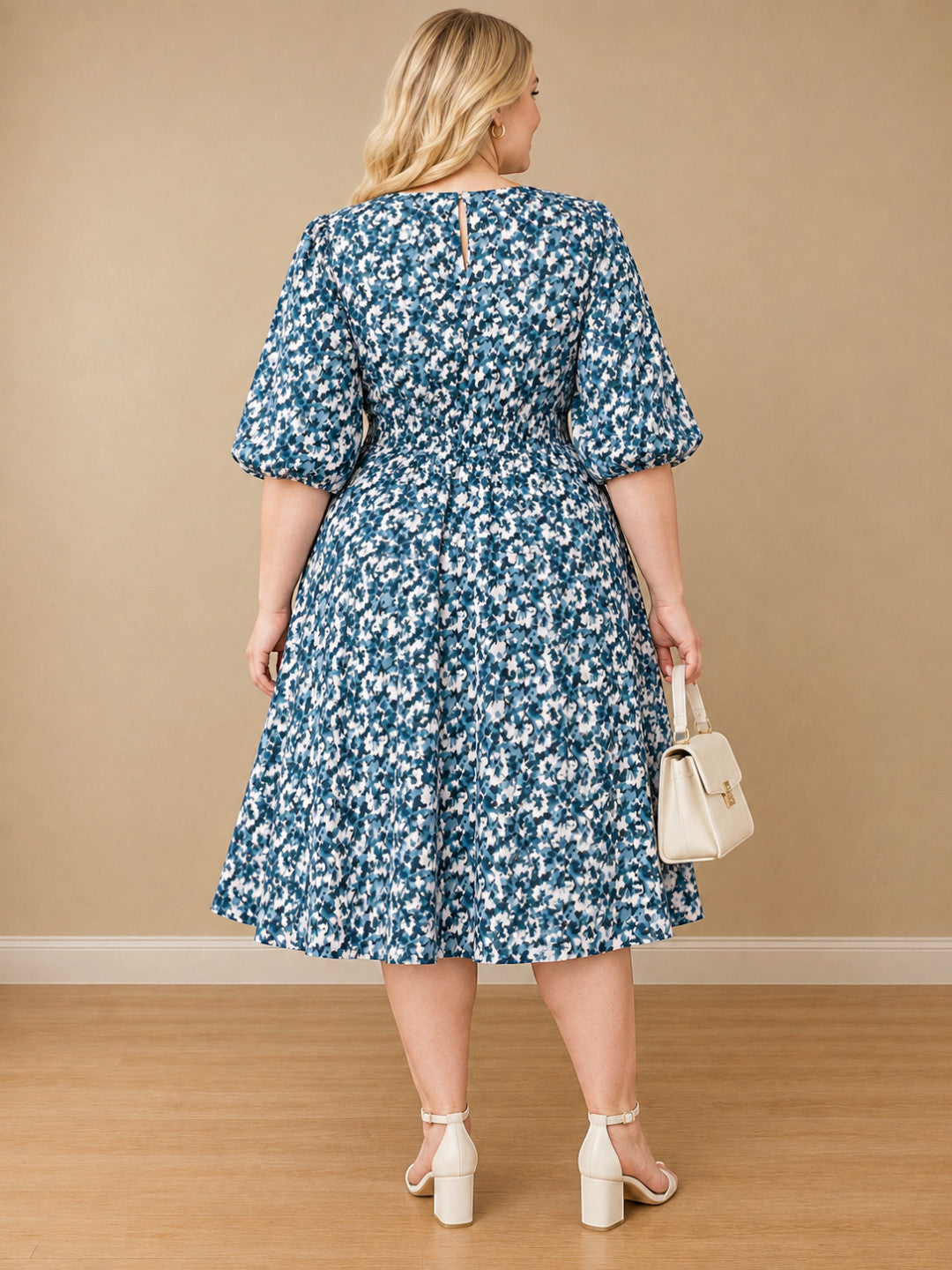 Women Plus Size Dark Printed Spun Rayon Tie Knot Long Dress by Oxolloxo - image 3