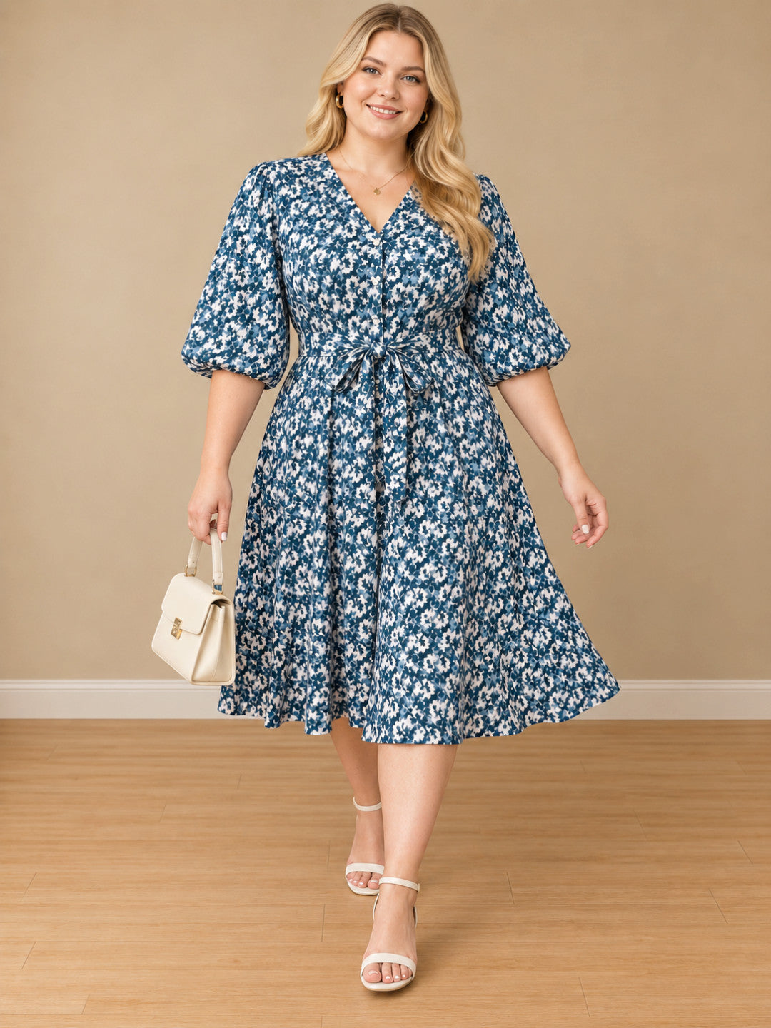 Women Plus Size Dark Printed Spun Rayon Tie Knot Long Dress by Oxolloxo - image 5