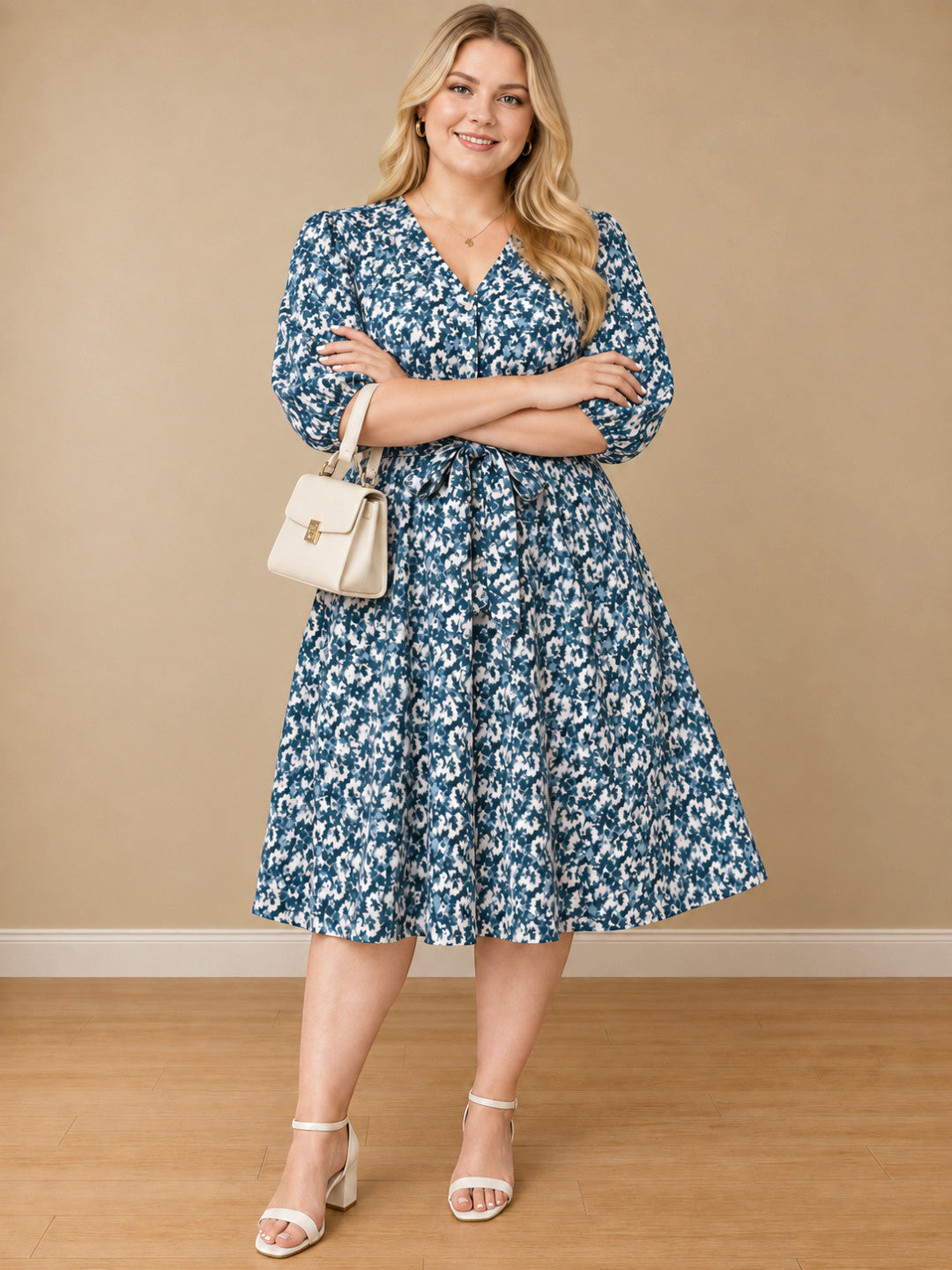 Women Plus Size Dark Printed Spun Rayon Tie Knot Long Dress by Oxolloxo - image 6