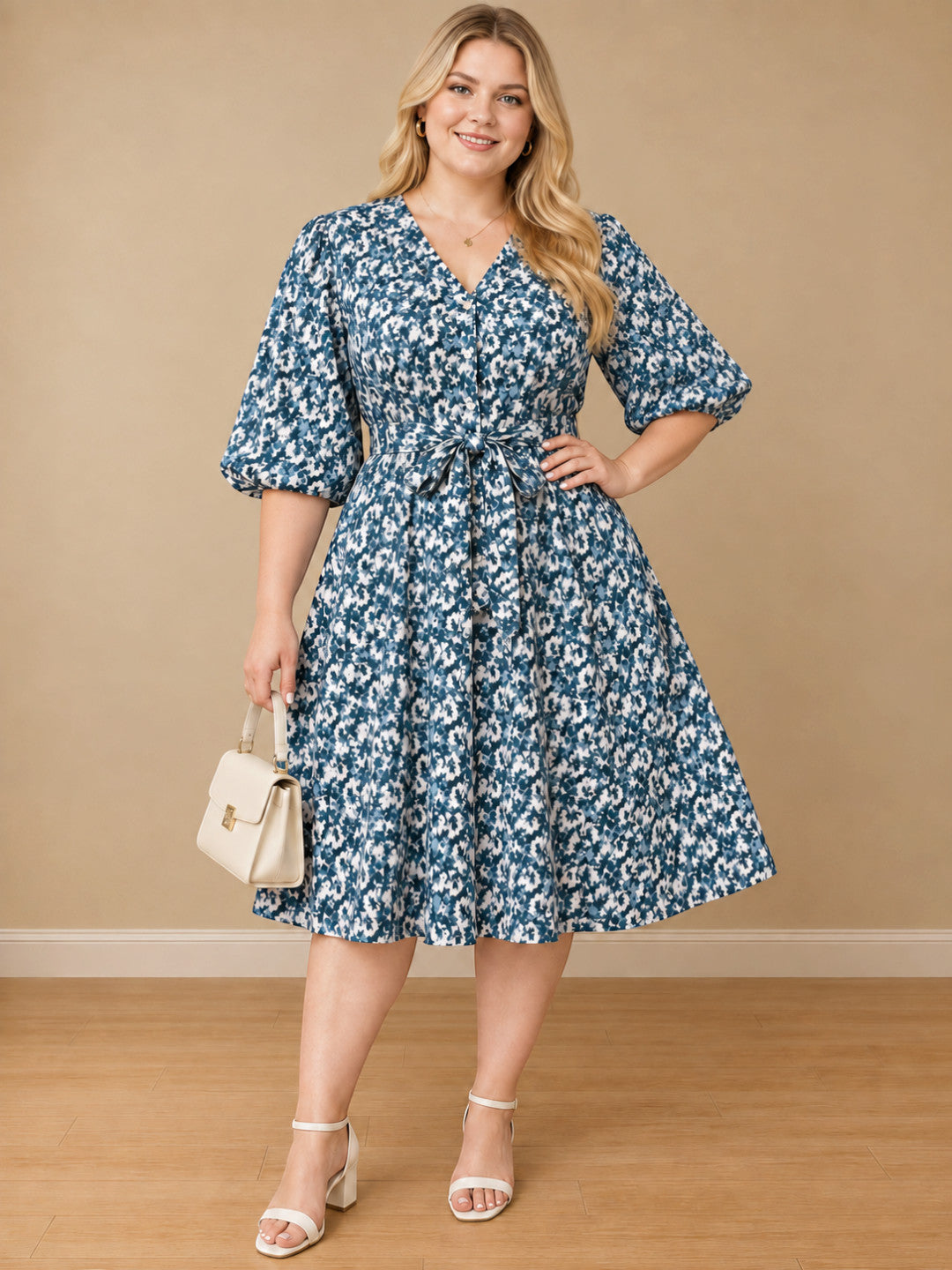 Women Plus Size Dark Printed Spun Rayon Tie Knot Long Dress by Oxolloxo - image 7