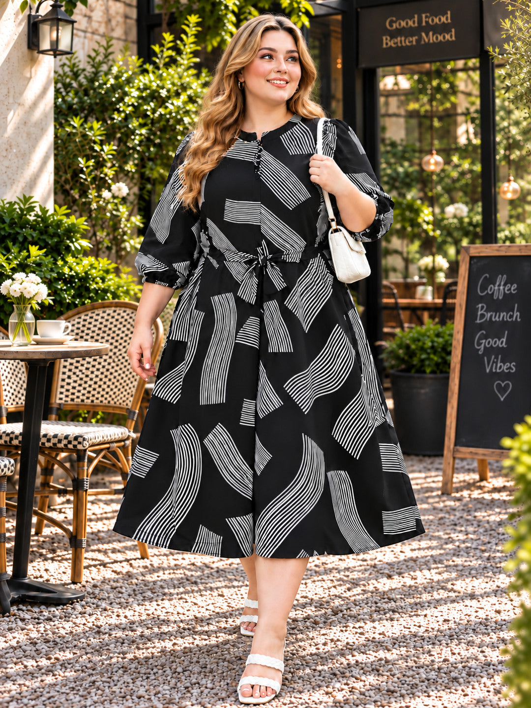 Women Plus Size Geometric Print Tie Knot Maxi Dress by Oxolloxo