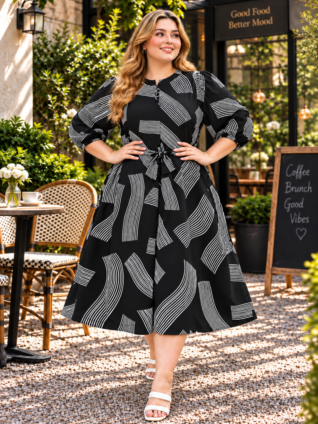 Women Plus Size Geometric Print Tie Knot Maxi Dress by Oxolloxo - image 6