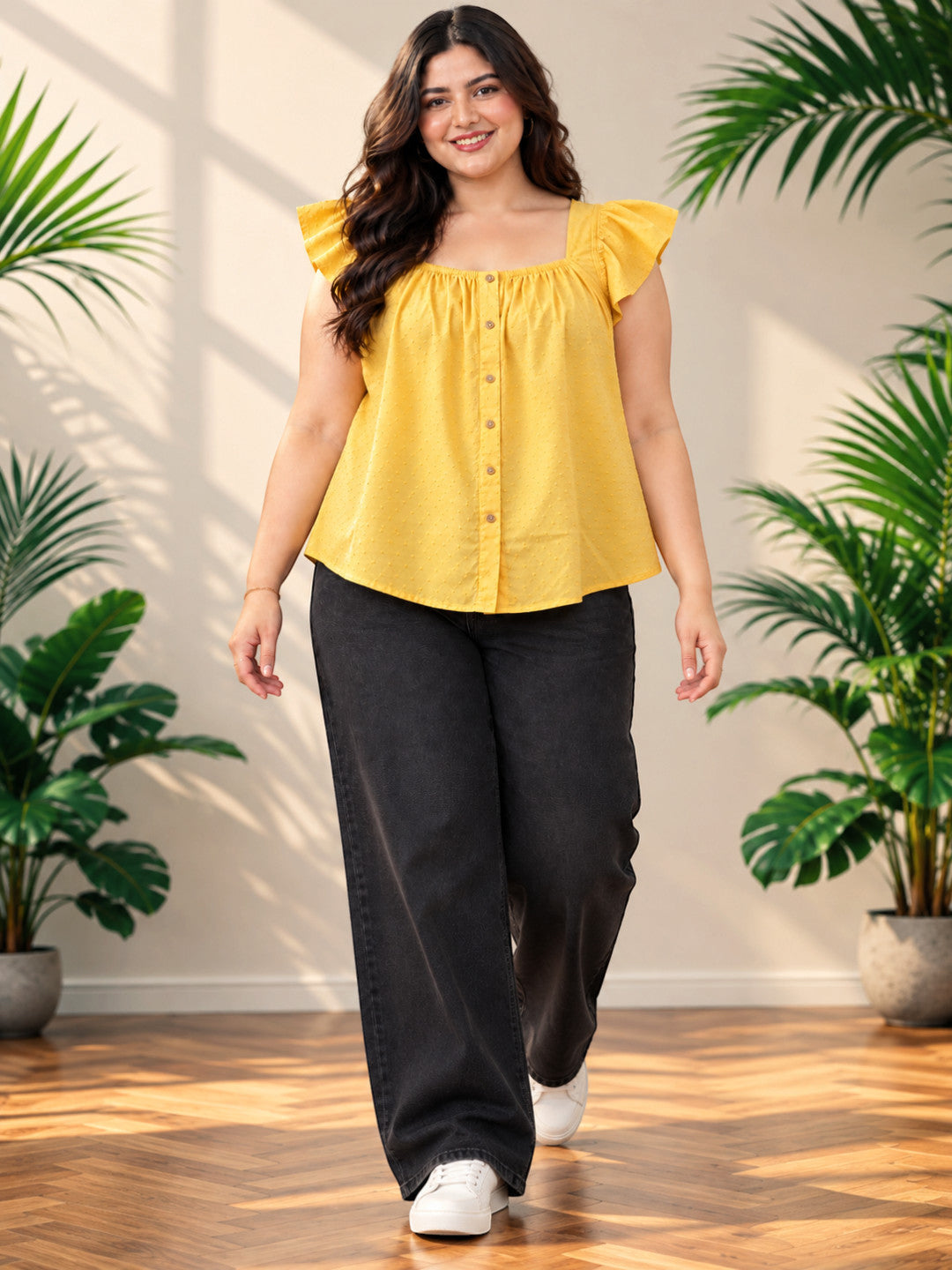 Plus Size Yellow Cotton Cap Sleeve Top by Oxolloxo - image 5