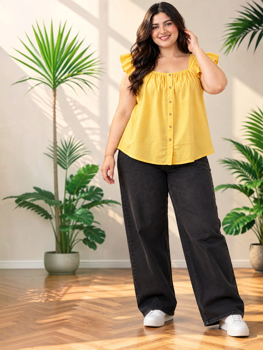 Plus Size Yellow Cotton Cap Sleeve Top by Oxolloxo - image 7