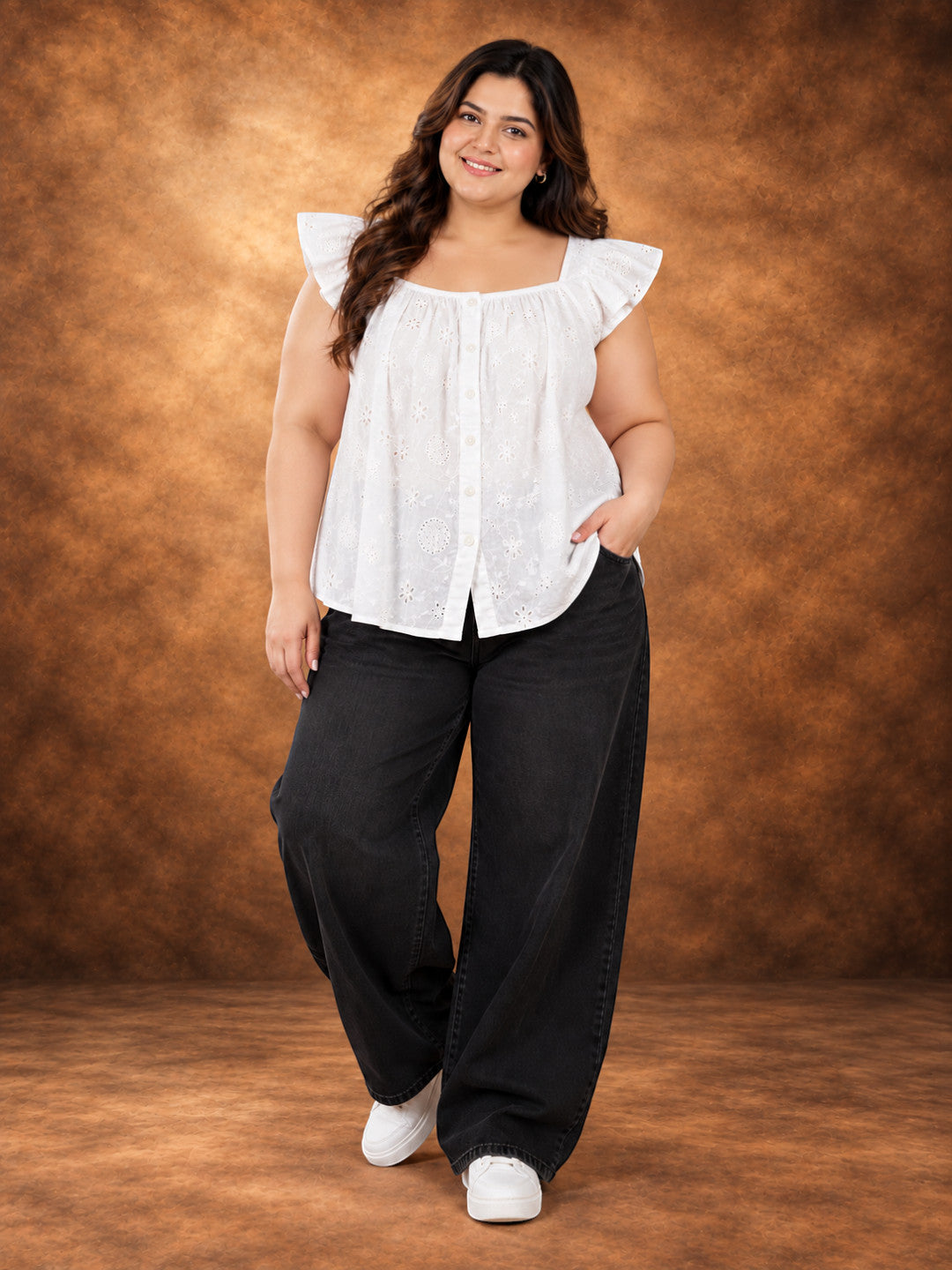 Plus Size White Cotton Cap Sleeve Top by Oxolloxo - image 5