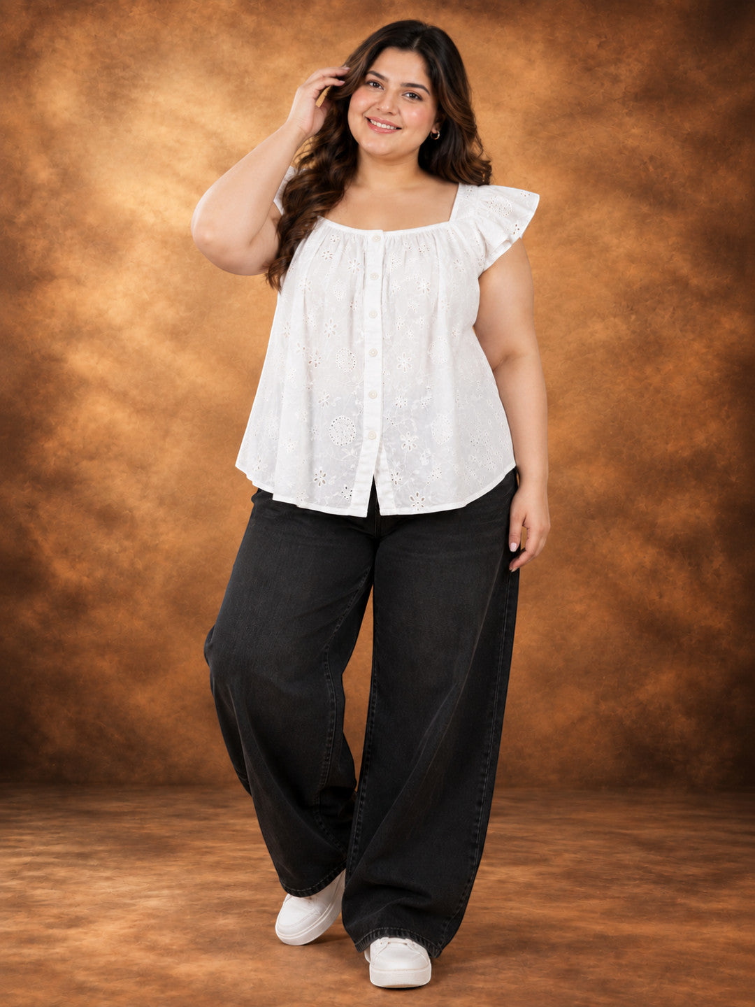 Plus Size White Cotton Cap Sleeve Top by Oxolloxo - image 6