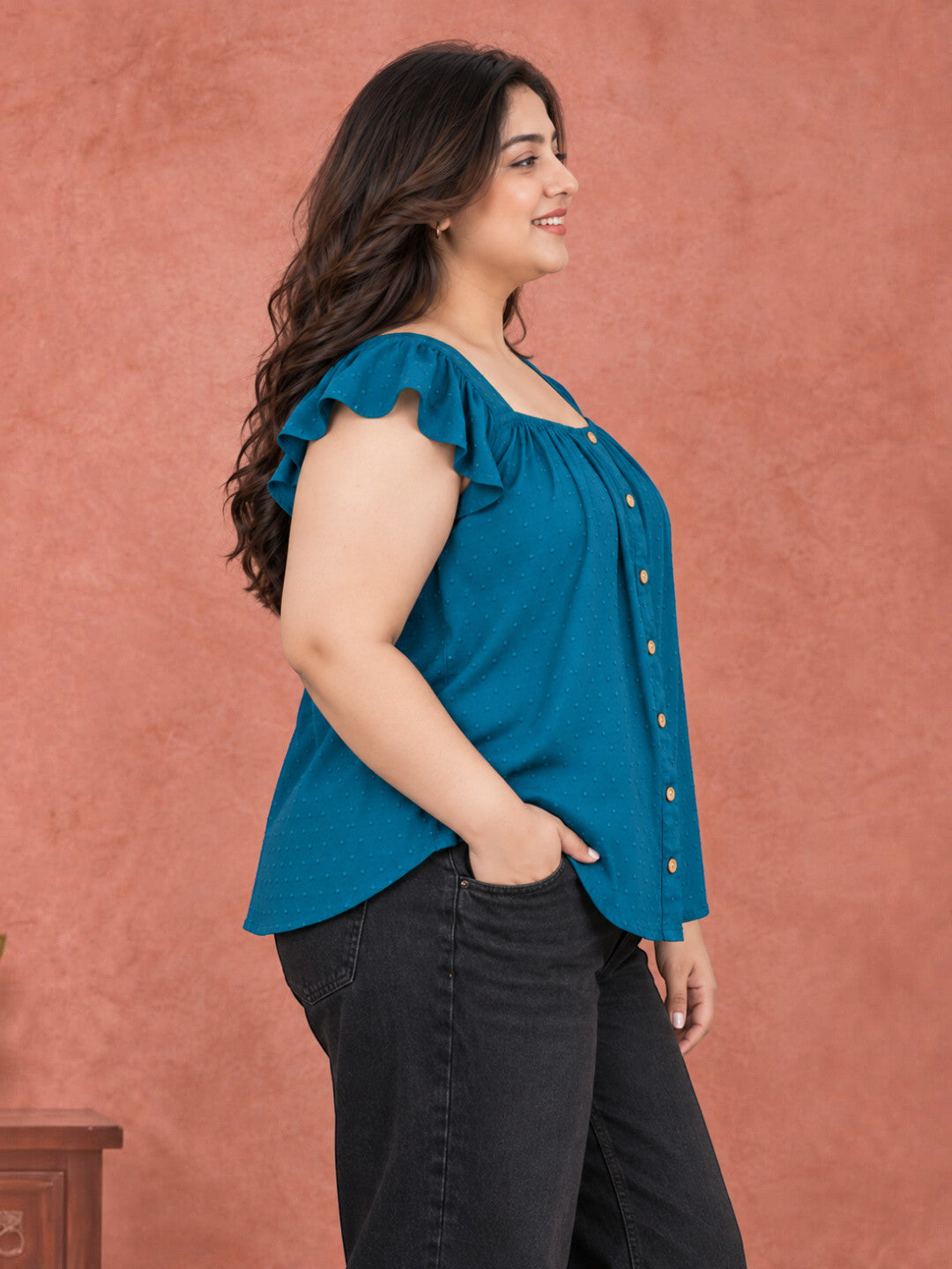 Plus Size Teal Cotton Cap Sleeve Top by Oxolloxo - image 2