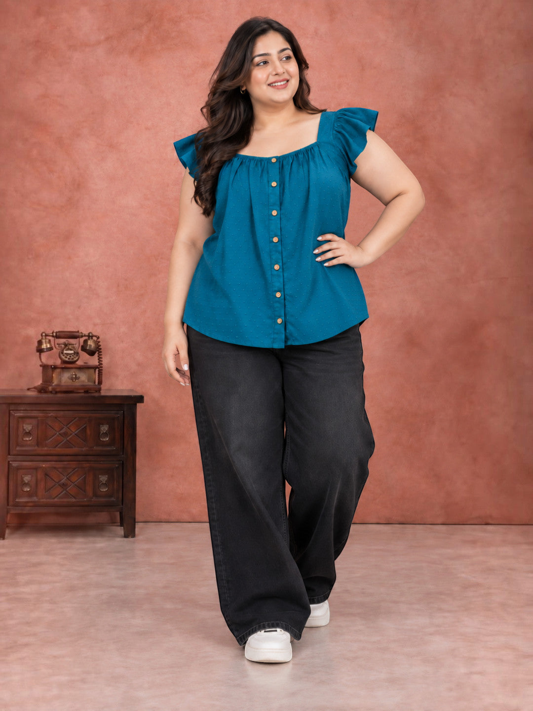 Plus Size Teal Cotton Cap Sleeve Top by Oxolloxo - image 6