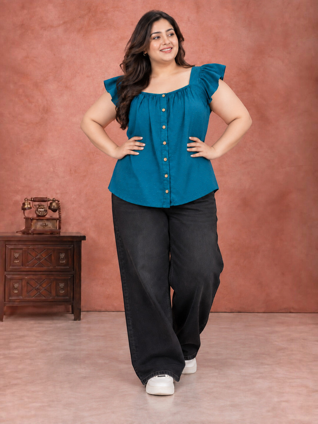 Plus Size Teal Cotton Cap Sleeve Top by Oxolloxo - image 7