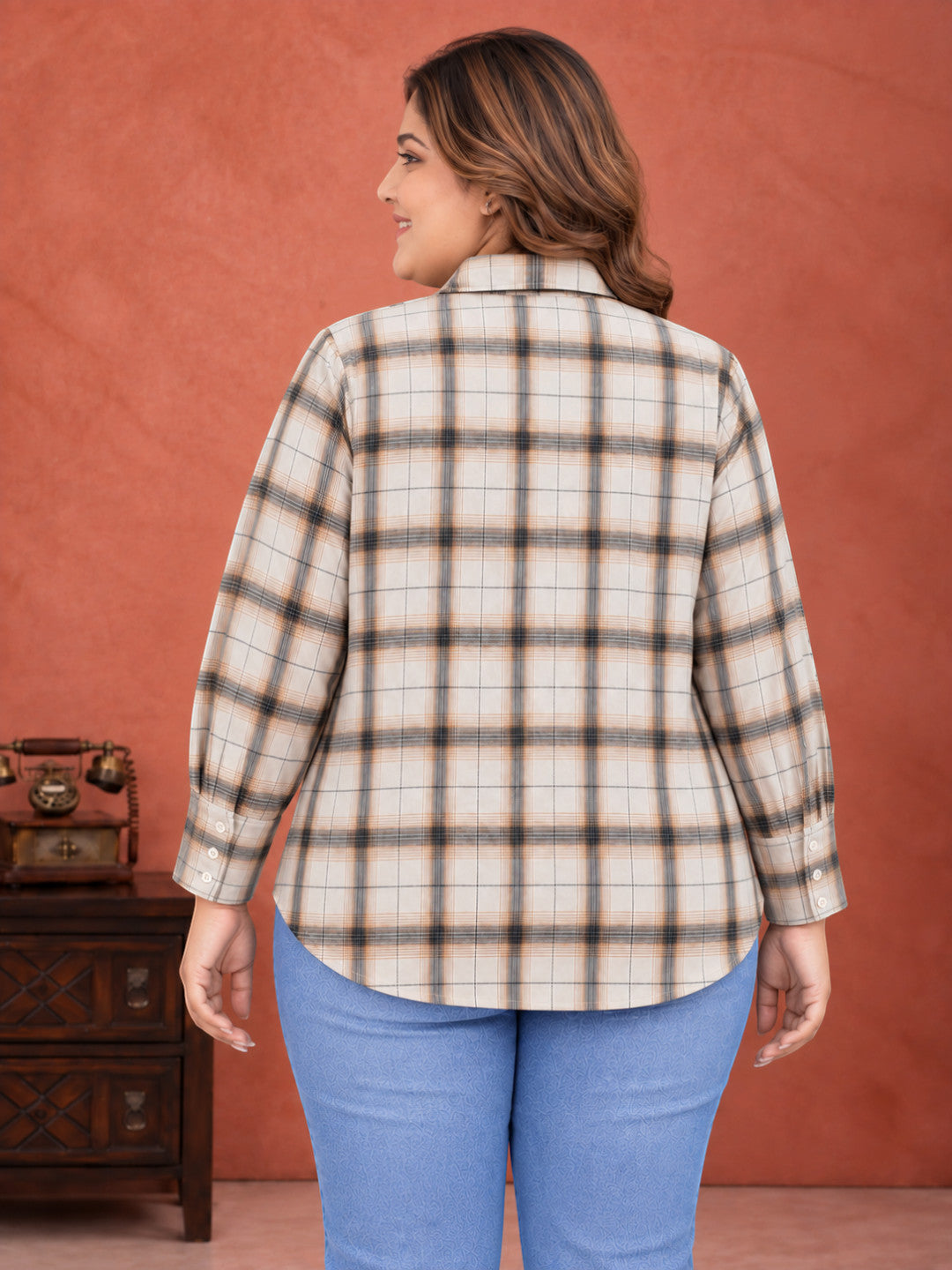 Plus Size Multicolor Check Cotton Shirt by Oxolloxo - image 3