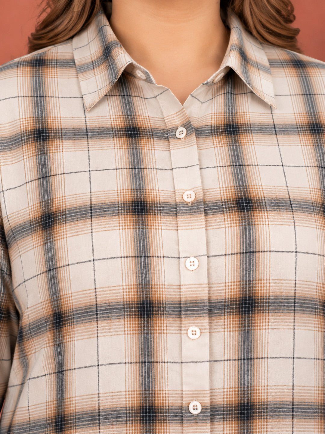 Plus Size Multicolor Check Cotton Shirt by Oxolloxo - image 4