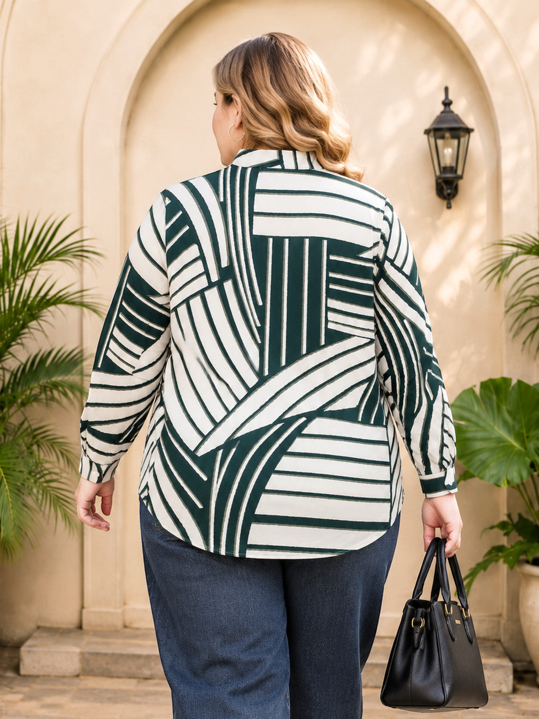 Plus Size Geometric Print Satin Shirt by Oxolloxo - image 3