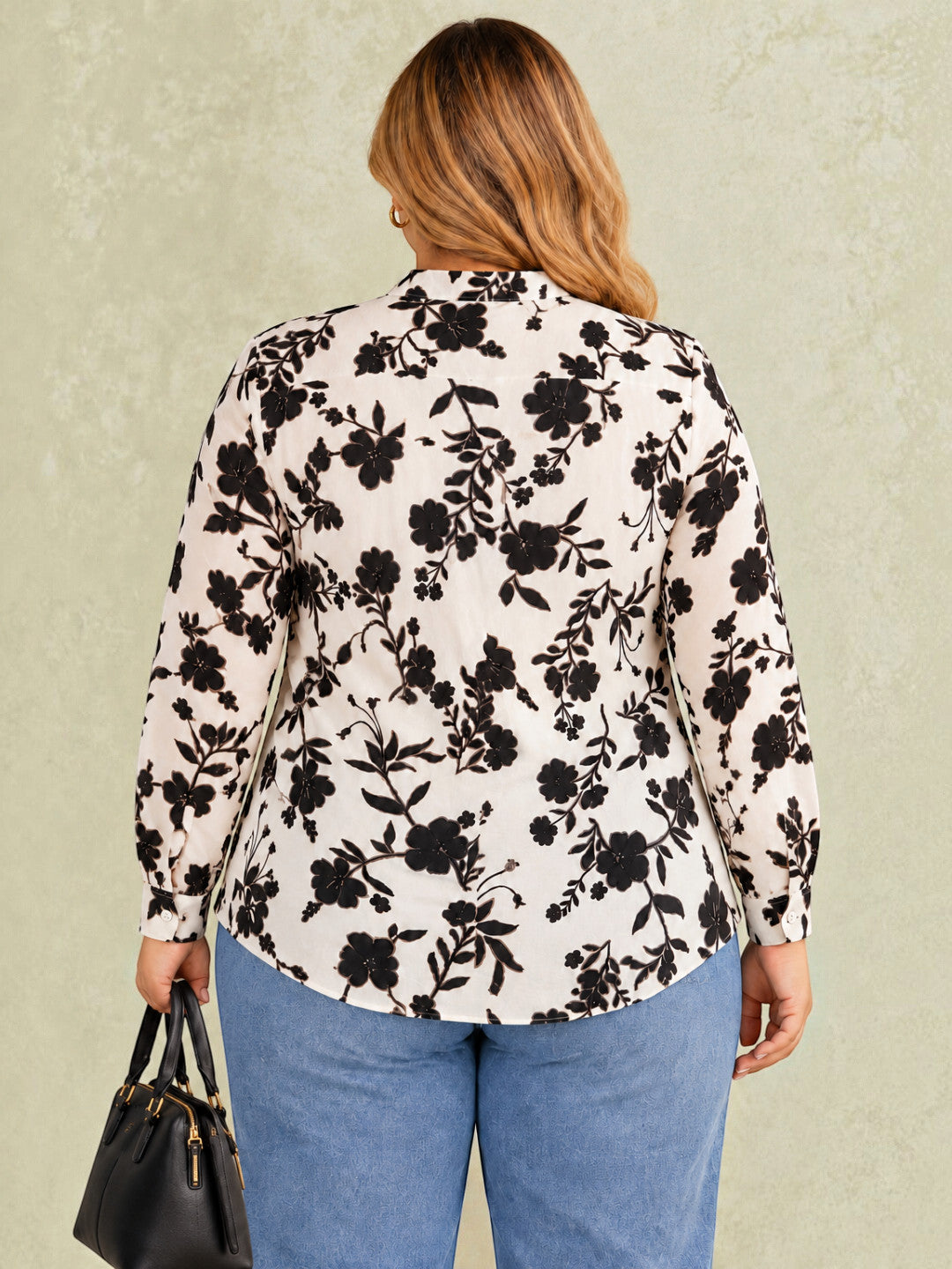 Plus Size Floral Print Satin Shirt by Oxolloxo - image 3