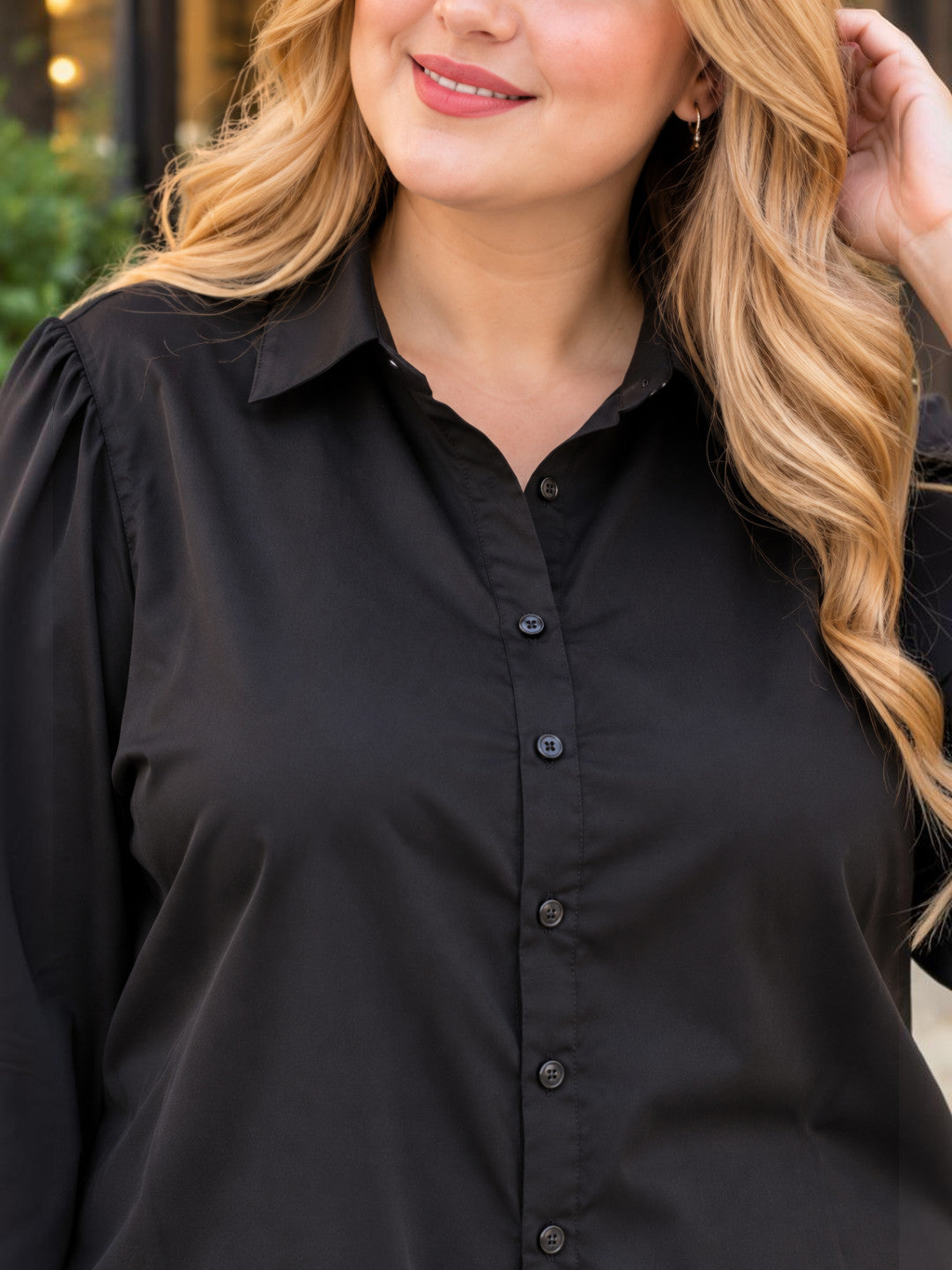 Plus Size Black Lace Yoke Button Shirt by Oxolloxo - image 4