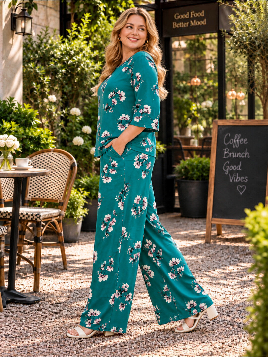 Plus Size Green Floral Print Co-Ord Set by Oxolloxo - image 2