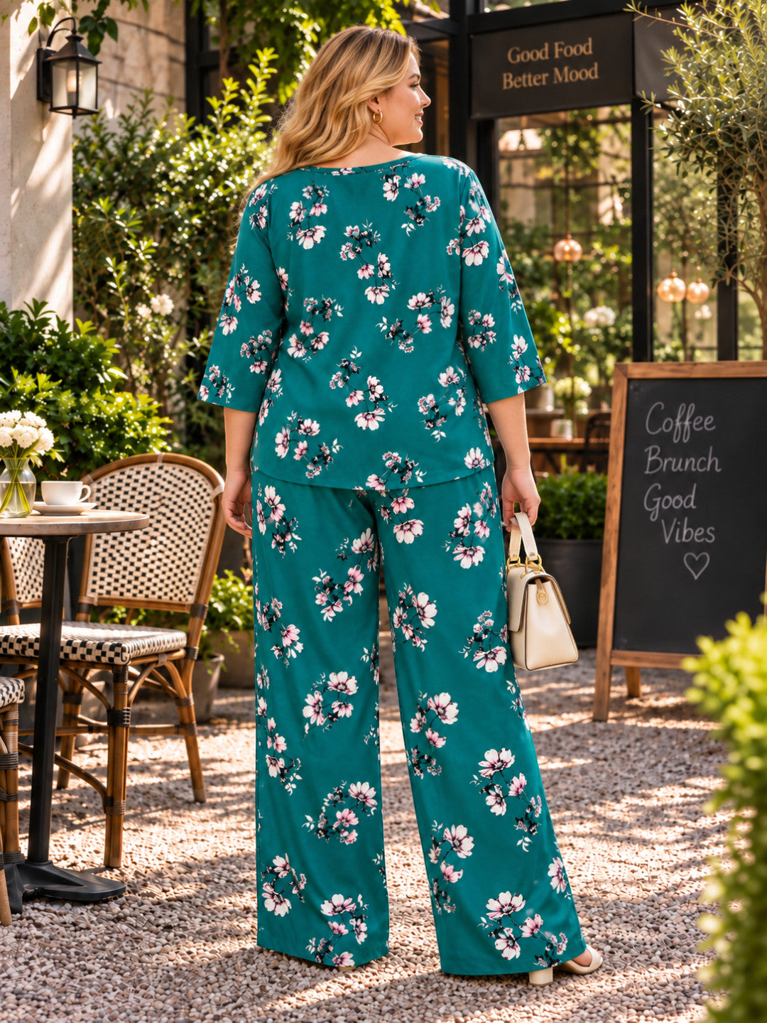 Plus Size Green Floral Print Co-Ord Set by Oxolloxo - image 3