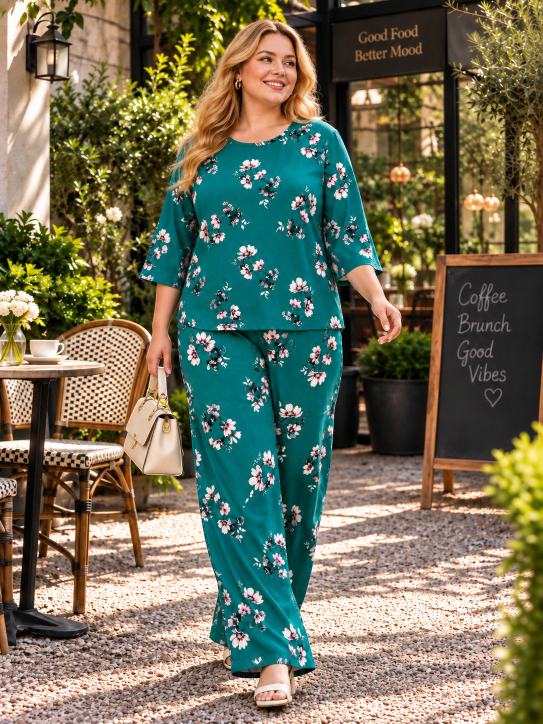 Plus Size Green Floral Print Co-Ord Set by Oxolloxo - image 5