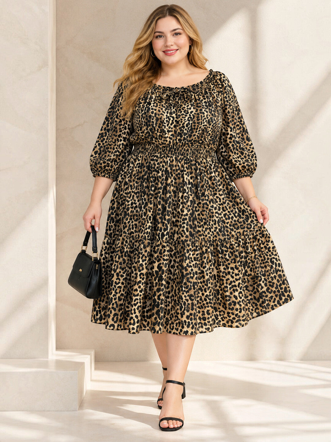 Plus Size Animal Print Tie Knot Dress by Oxolloxo