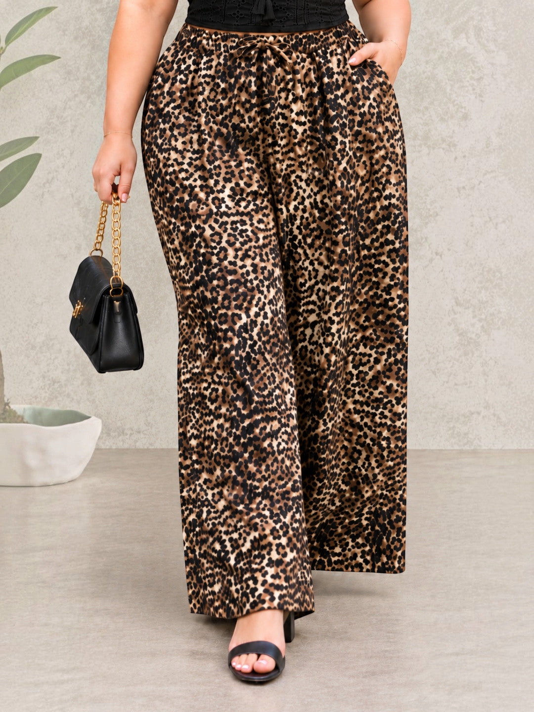 Plus Size Animal Print Tie Knot Trousers by Oxolloxo