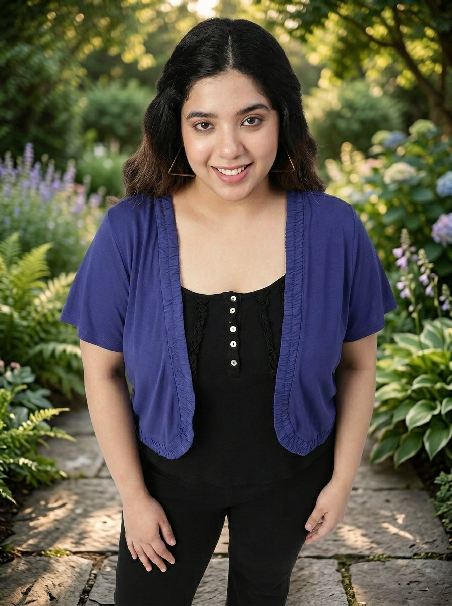 Plus Size Viscose Blue Gathered Shrug