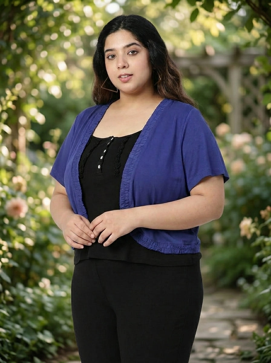 Plus Size Viscose Blue Gathered Shrug