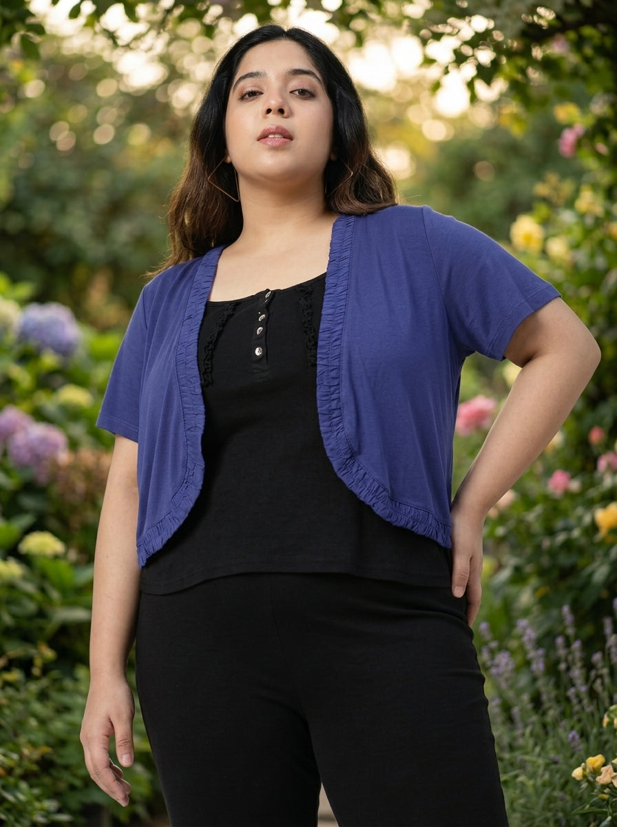 Plus Size Viscose Blue Gathered Shrug