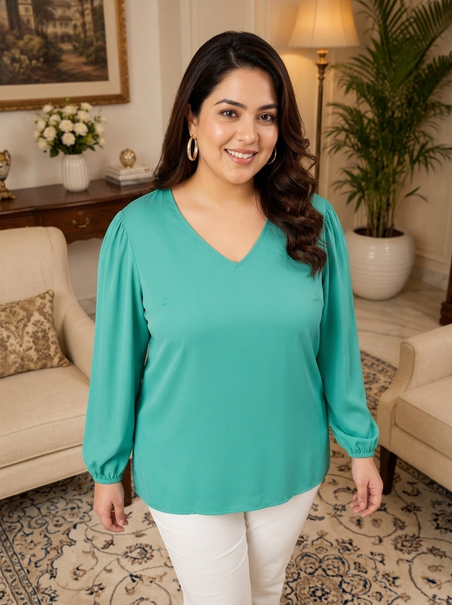 Women Plus Size  Green Top