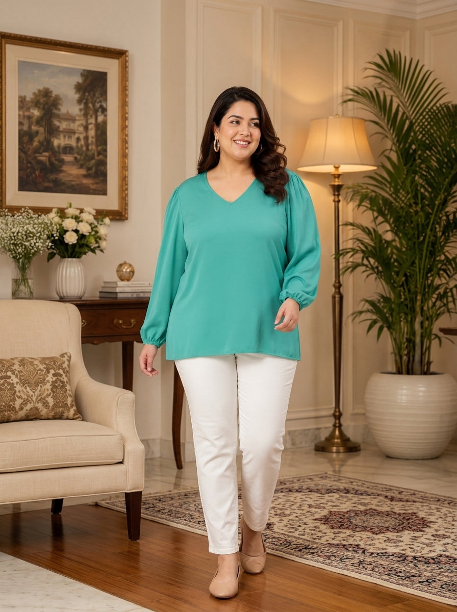 Women Plus Size  Green Top