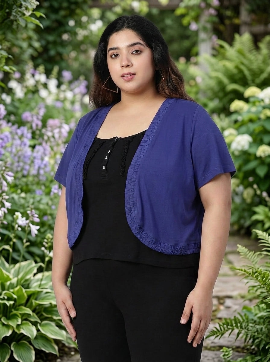 Plus Size Viscose Blue Gathered Shrug