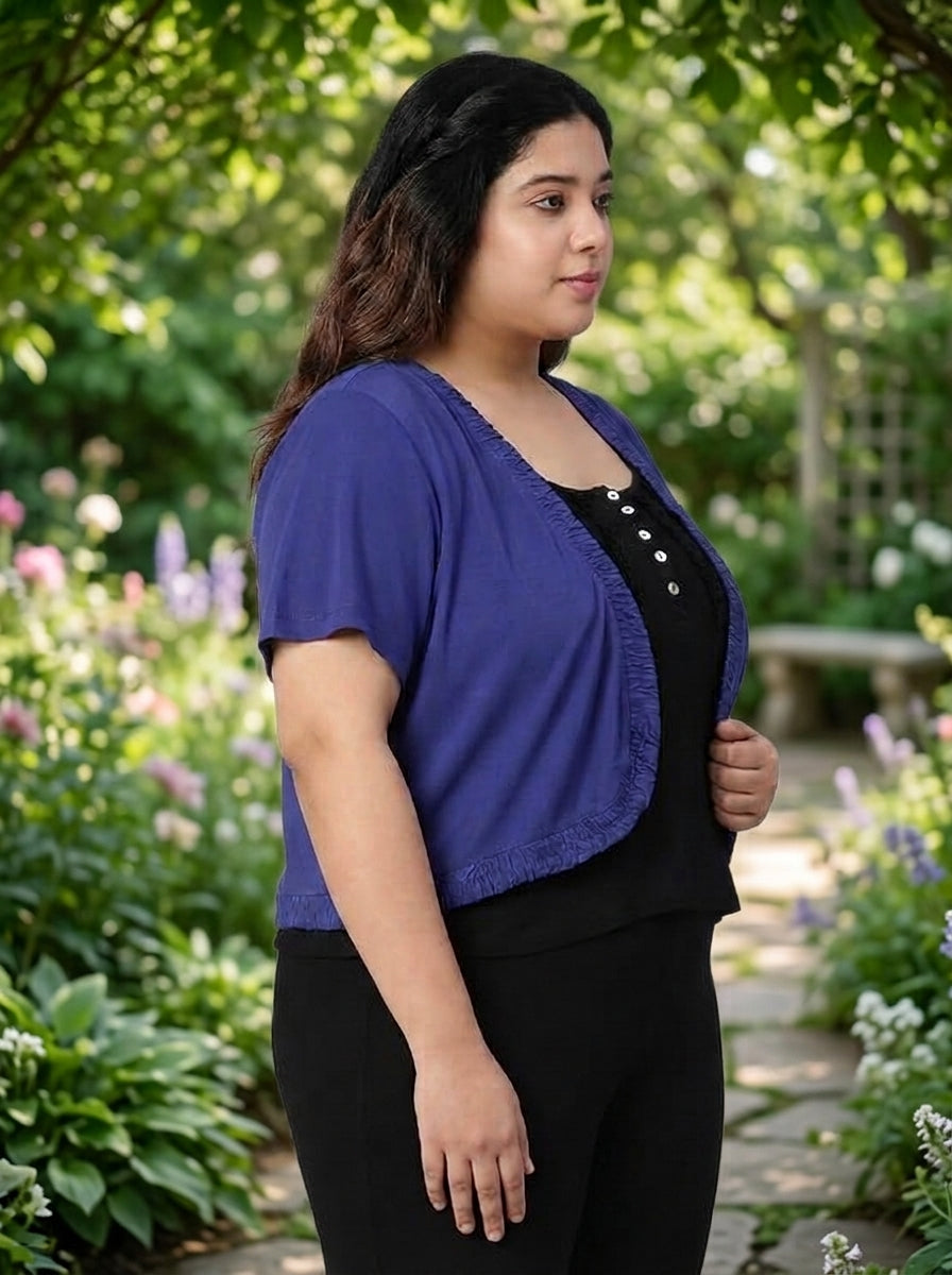 Plus Size Viscose Blue Gathered Shrug