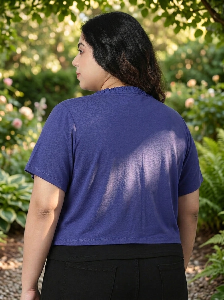Plus Size Viscose Blue Gathered Shrug