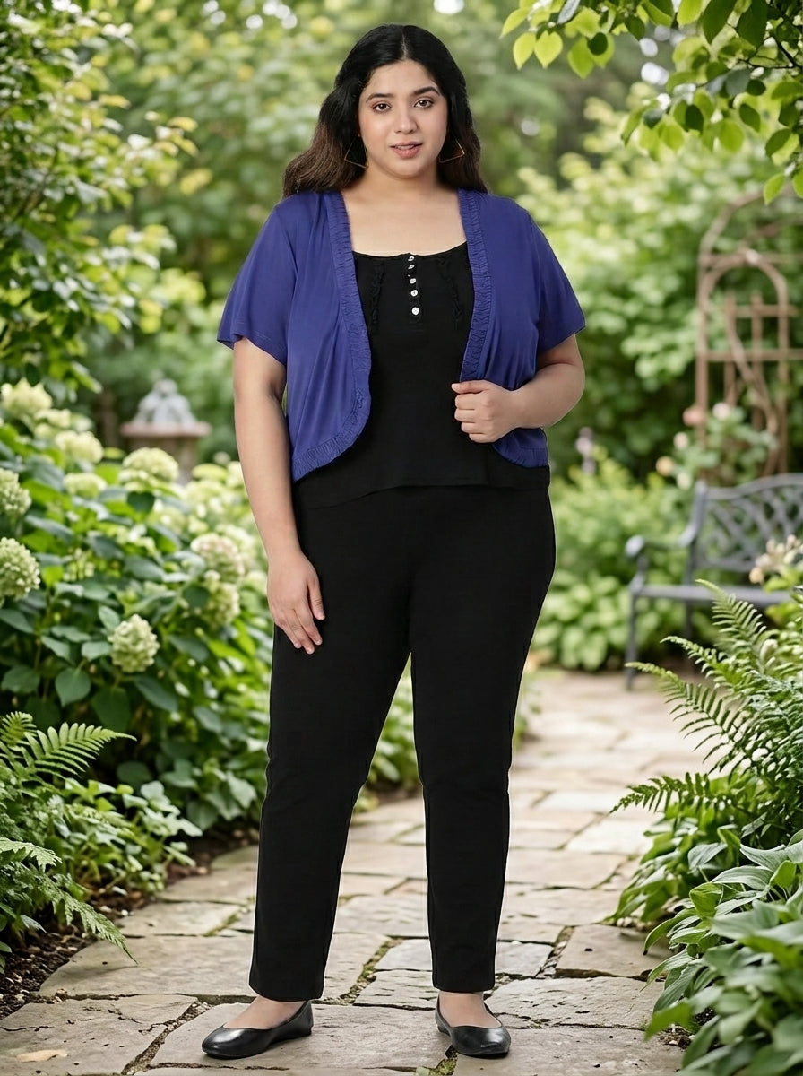 Plus Size Viscose Blue Gathered Shrug