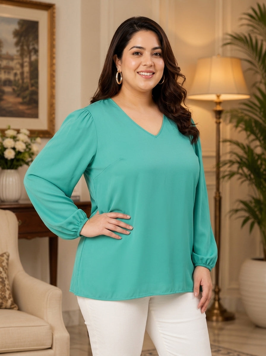 Women Plus Size  Green Top