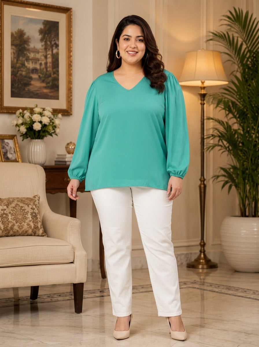 Women Plus Size  Green Top