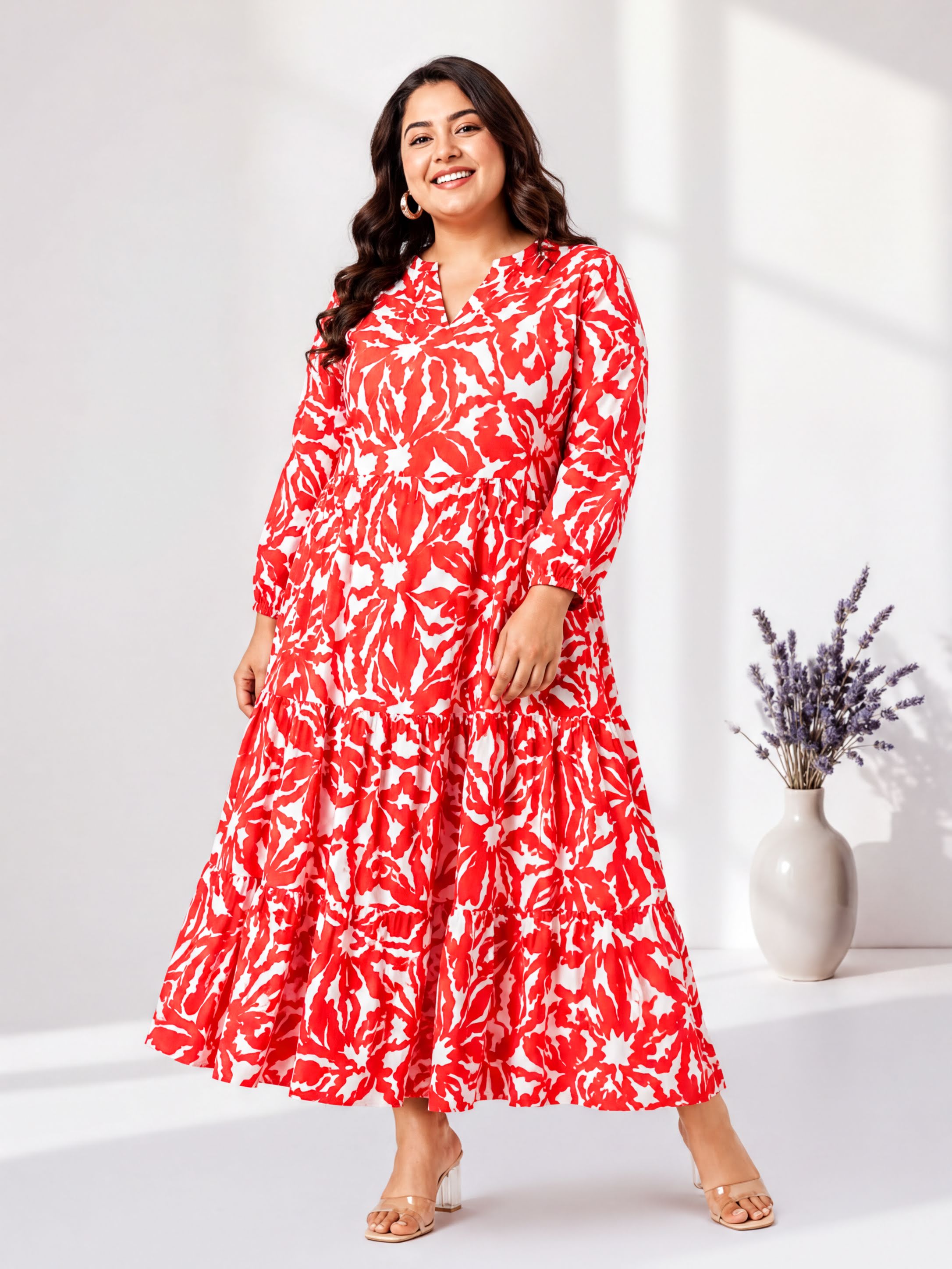 plus size red floral print dress