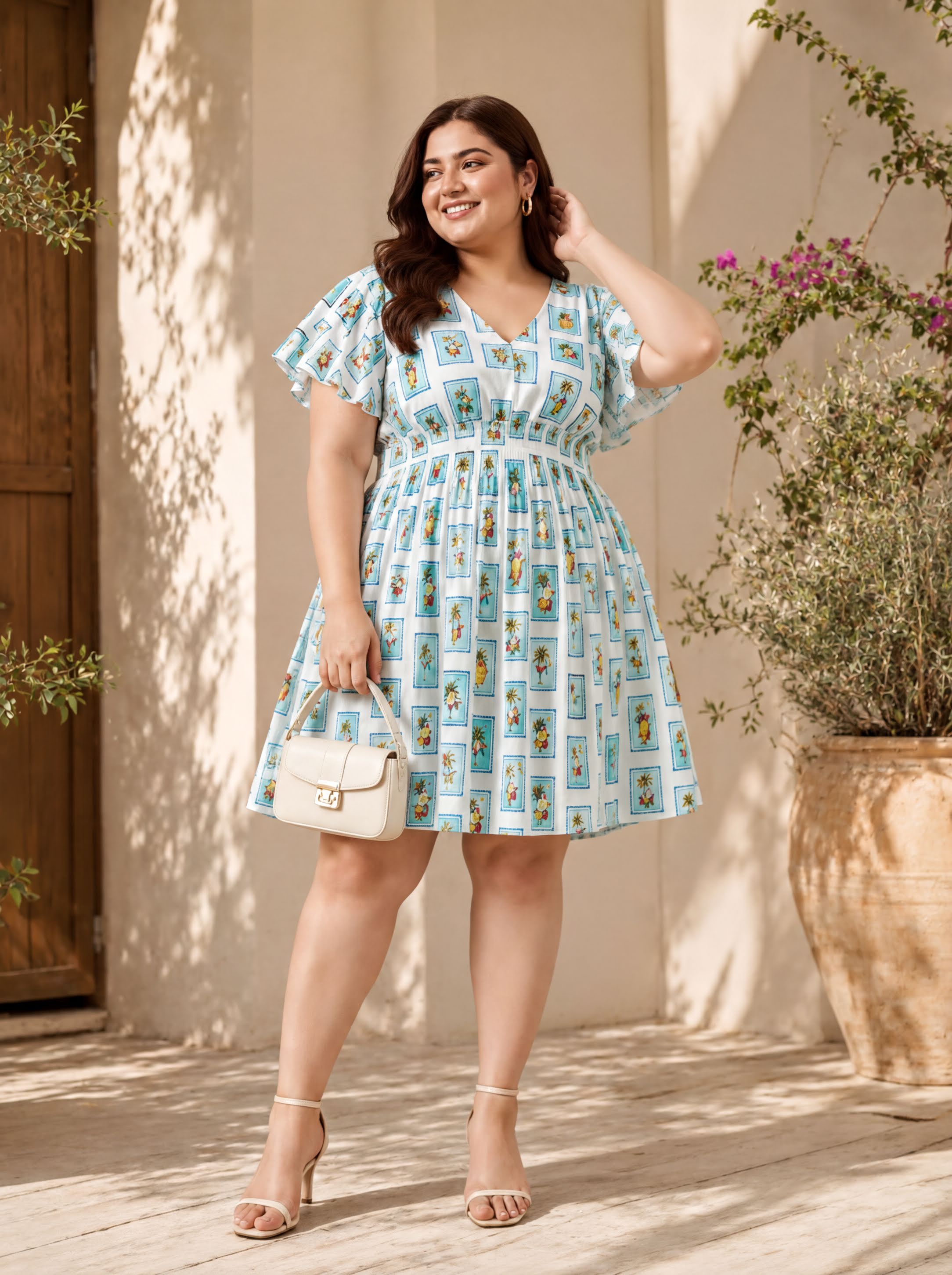 exquisite blue print plus size women dress