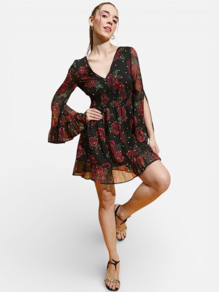 Black Rose Print Dress