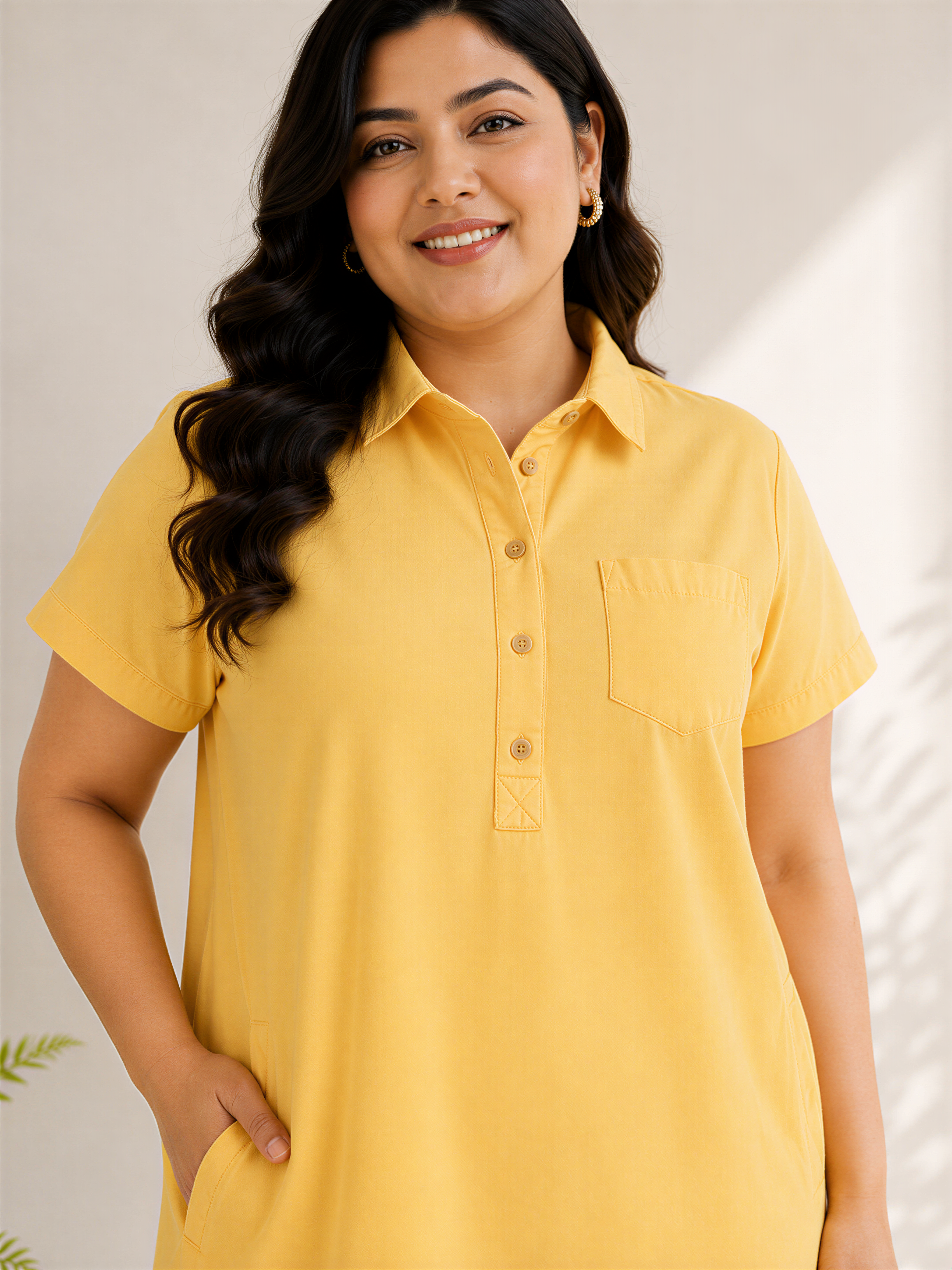 plus size yellow cotton dress