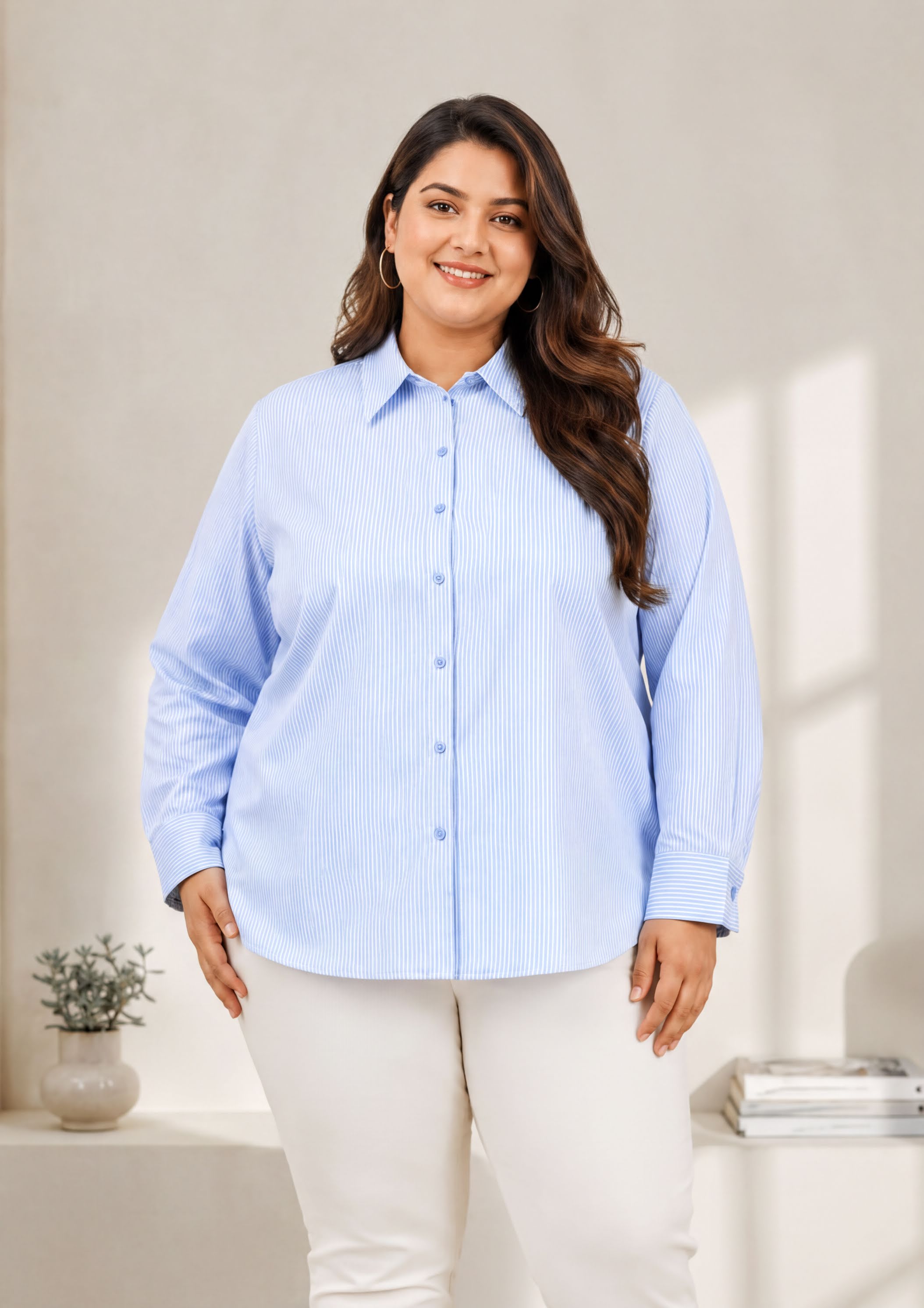 plus size shirt blue stripe print