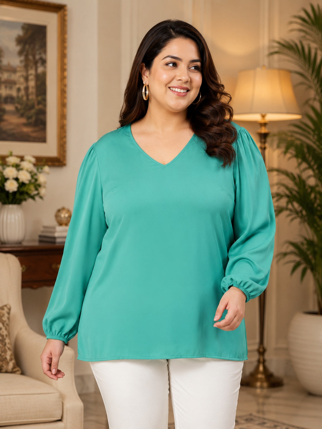 Women Plus Size  Green Top