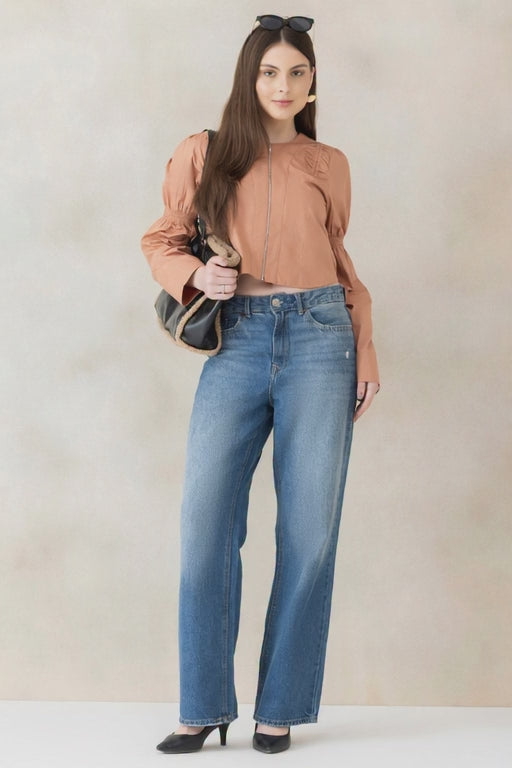 Women Light Brown Cotton Crop Top